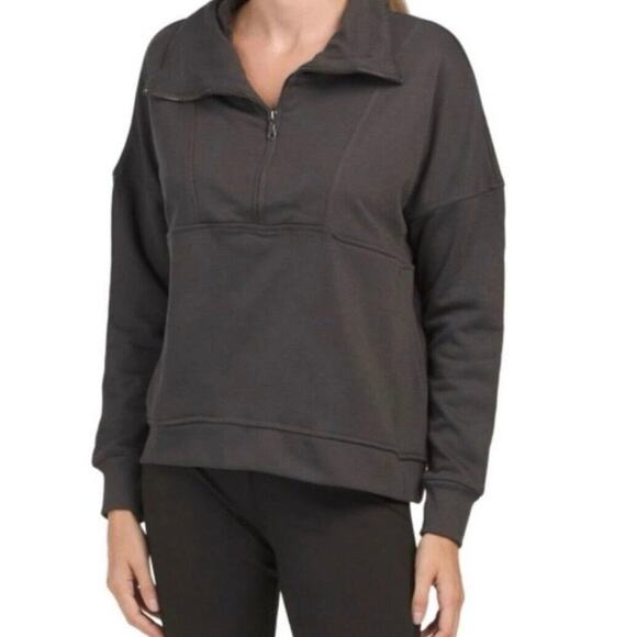 WILO Tops - WILO The Label Size L Bella 1/2 Zip Sweatshirt Charcoal Grey Gray Minimalist